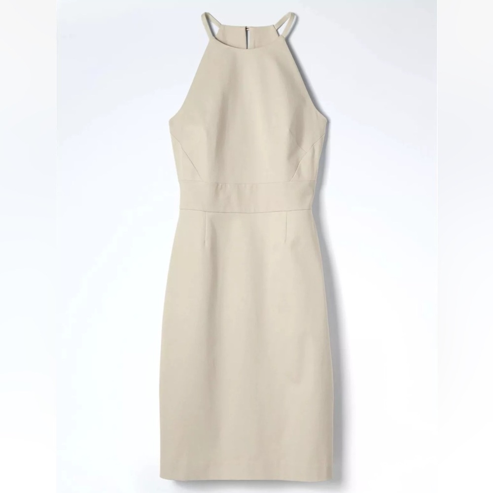 Banana Republic Bi-Stretch Racer-Neck Sheath beige Dress SIZE 2 PETITE